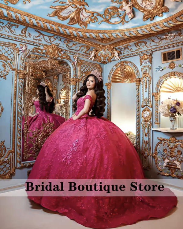 hot pink quinceanera dress in French room