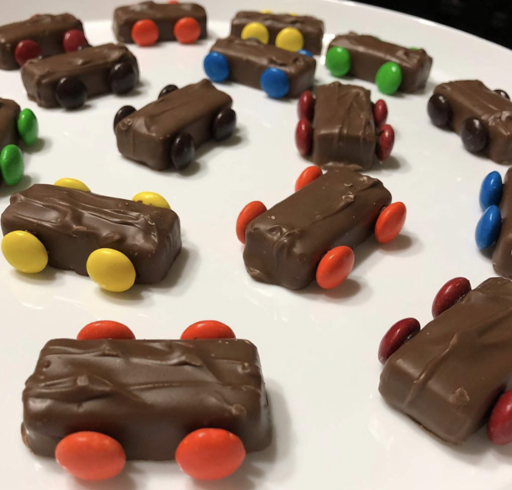 race car theme candy bar with m & ms