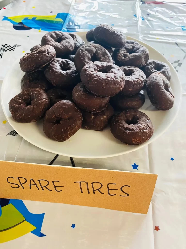 spare tires party decor chocolate donut