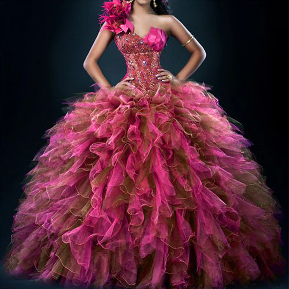 hot pink quinceanera dress with layered skirt