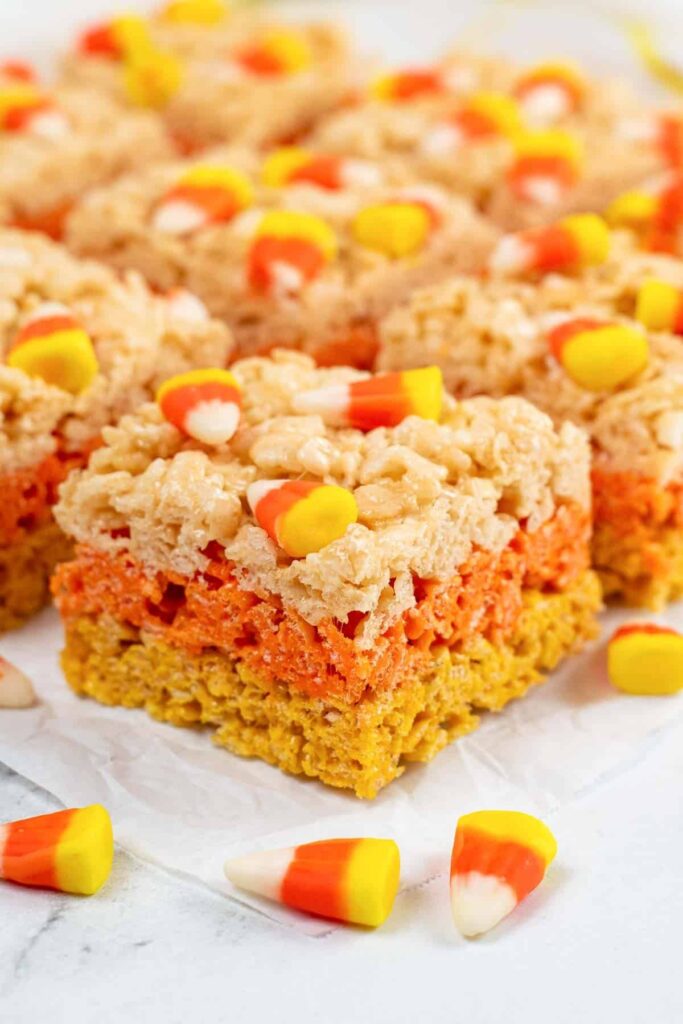 candy corn layered rice Krispy treats