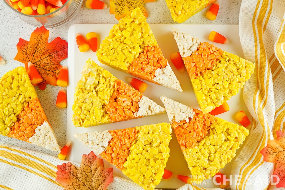 layered candy corn Rice Krispy treats