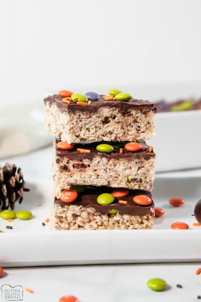 chocolate layered rice crispy treats halloween