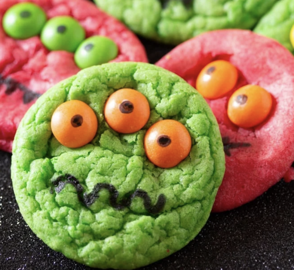 green and pink monster cookies