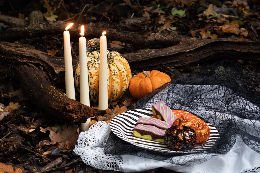 outdoor spooky tea party setting