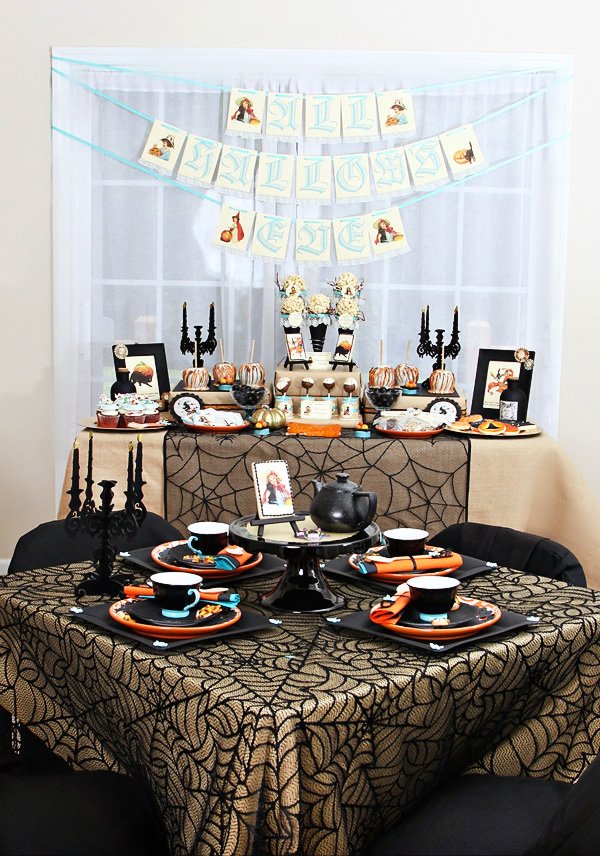 spooky tea party table setting