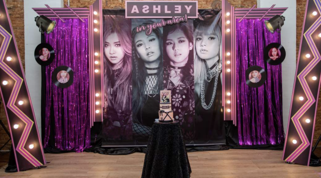 black pink photo display birthday party