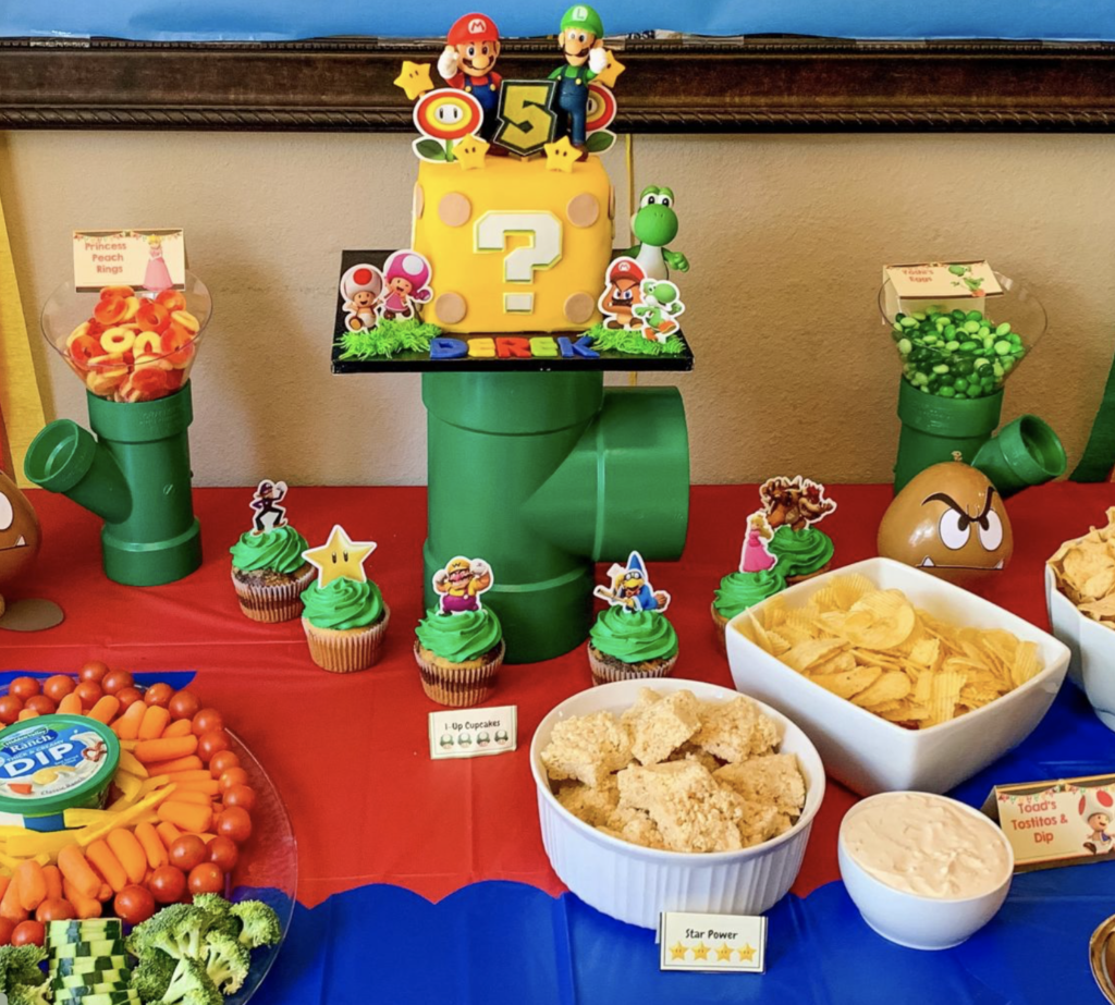 Super Mario themed food display