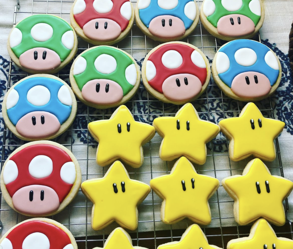 Mario stars and mushrooms cookies