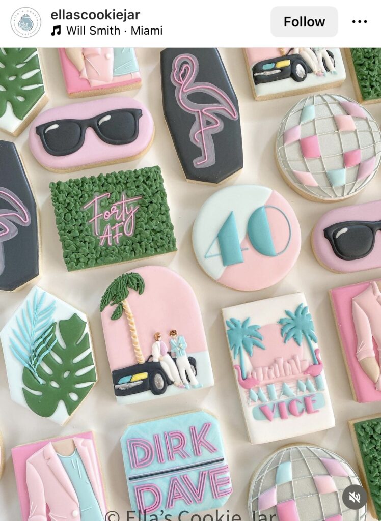 Miami vice theme party cookies