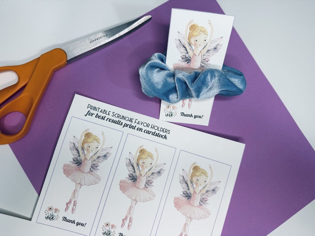 free printable fairy scrunchie favor card