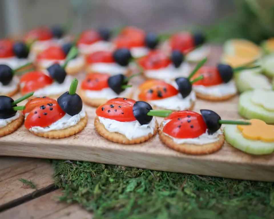 ladybug cheese on a cracker